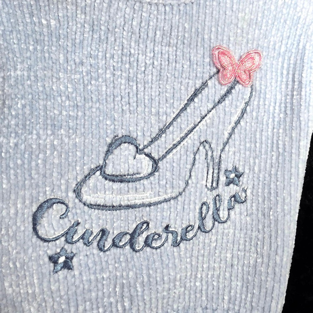 Disney Cinderella Girls Light Blue Chenille Knit Velour Sweater 3T Glass Slipper